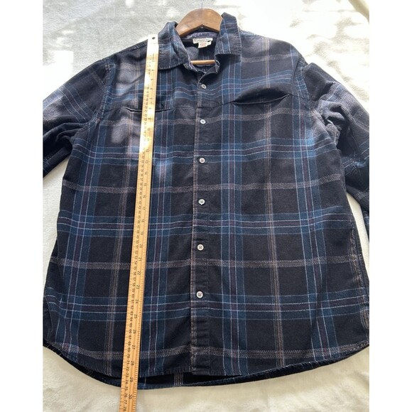 Carbon 2 Cobalt Mens Shirt Large Button Up Plaid Corduroy Black Blue Pockets - Picture 4 of 9